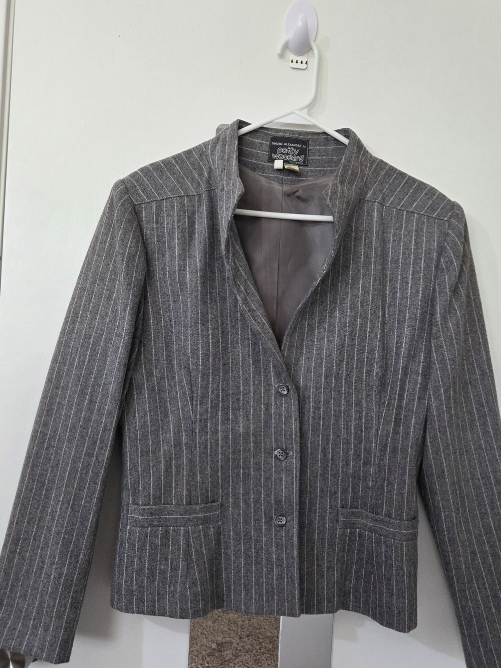 Wool Vintage Simone Alexander Betty Woodard Pinstripe Skirt Suit Set Grey - Picture 2 of 7